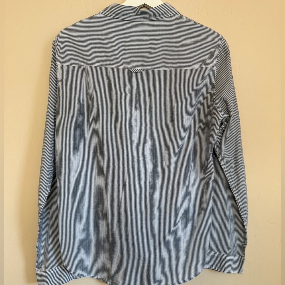Abercrombie & Fitch Blue White Stripe Popover Embroidered Floral Blouse Top Med - Picture 7 of 8